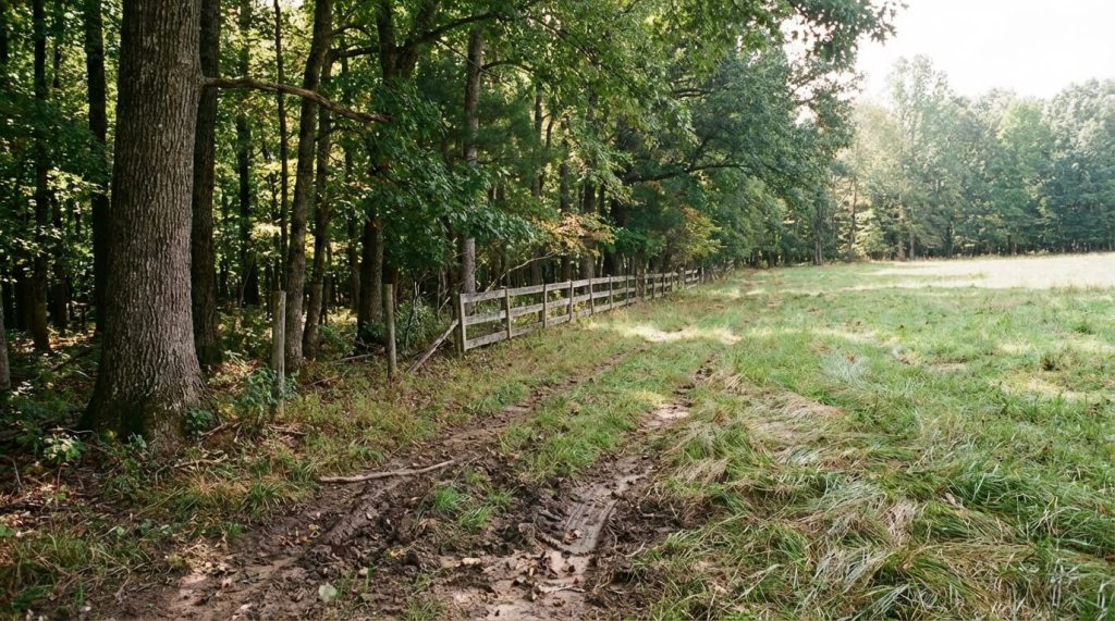 Rural landscape where forest and pasture meet, illustrating real-world human–wildlife conflict.