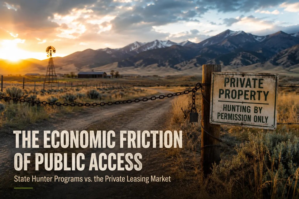Private ranch gate illustrating the economic shift from public hunting access programs to private hunting leases in the American West